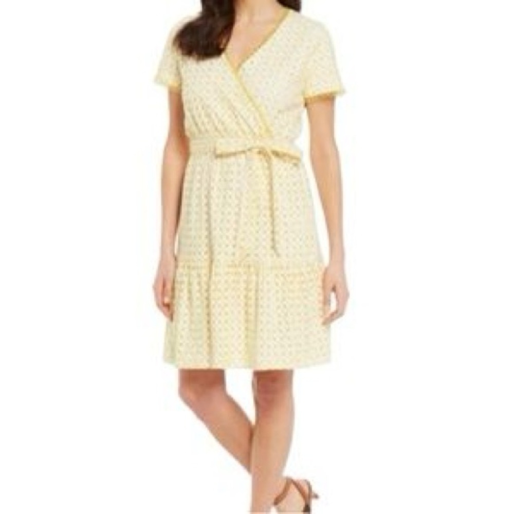 Gibson Latimer Eyelet Embroidered Knee Length Dress Yellow XXL